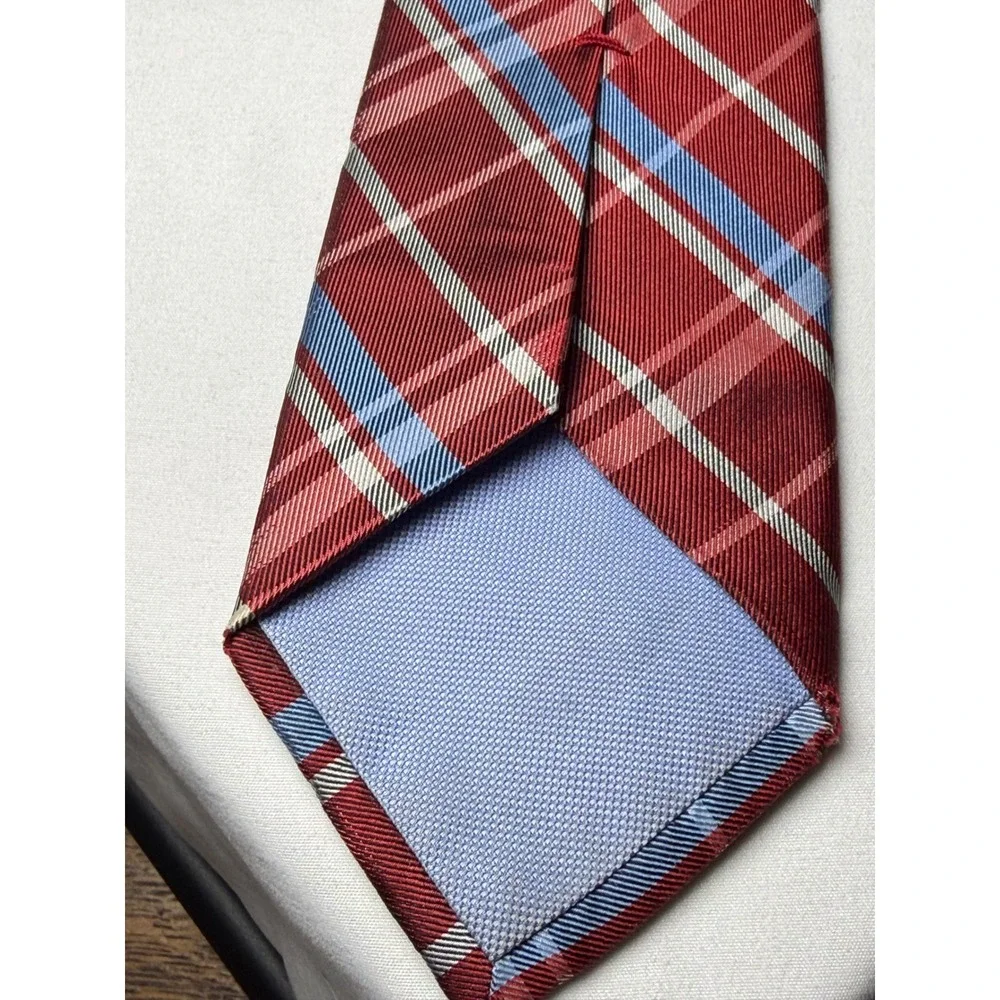 Tommy Hilfiger Red Blue Plaid Silk Necktie Men Business Casual Office Formal‎